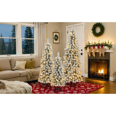 Ensemble d'arbre de Noël artificiel enneigé 3 lumières avec 3 lumières, 4 pi 5 pi 6 pi, décoration de Noël
