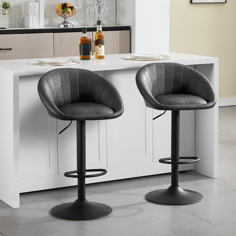 Swivel Upholstered Adjustable Height Counter Stool with Metal Frame, Anthracite, 2