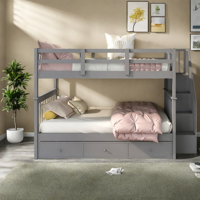 Lits superposés en bois double avec rangement pour chambre à coucher moderne