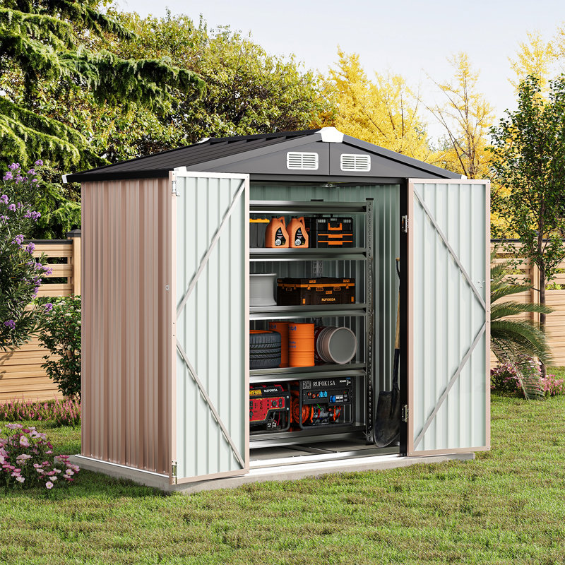 6 Ft. W X 4 Ft. D Metal Storage Shed Kit Including Base Frame, Brown