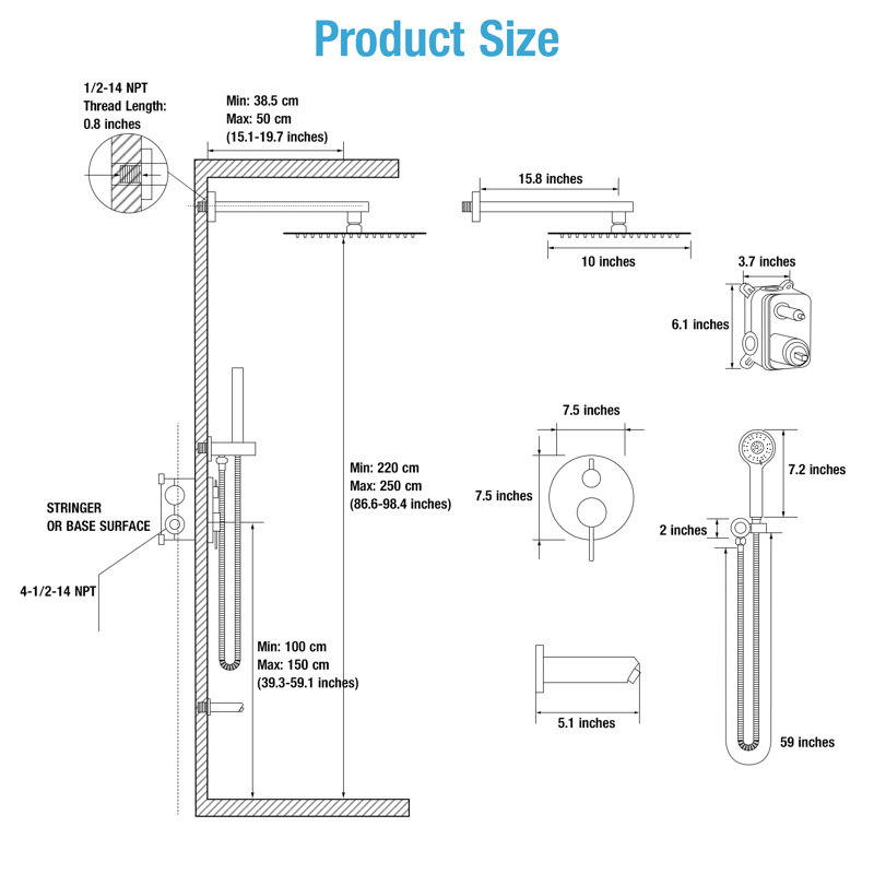 Dome shaped complete shower system, Matte Black