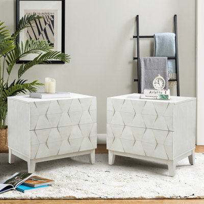 Iasiah Midcentury Modern 26''W 2-Drawer End Table with Charging Station and Solid Wood Legs