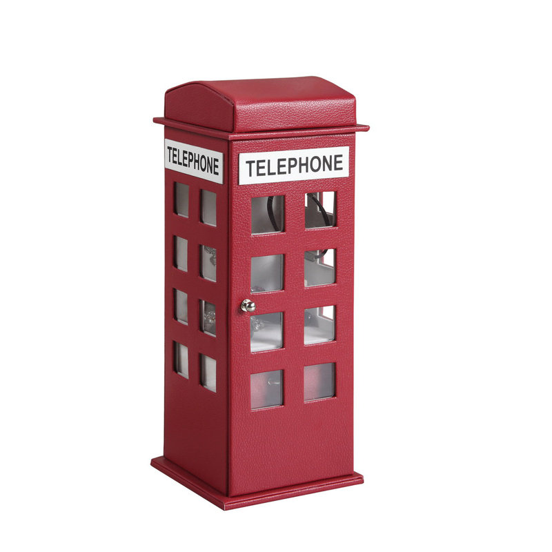 Grande boîte à bijoux en cuir 11,5 po, conception de téléphone britannique, Bourgogne