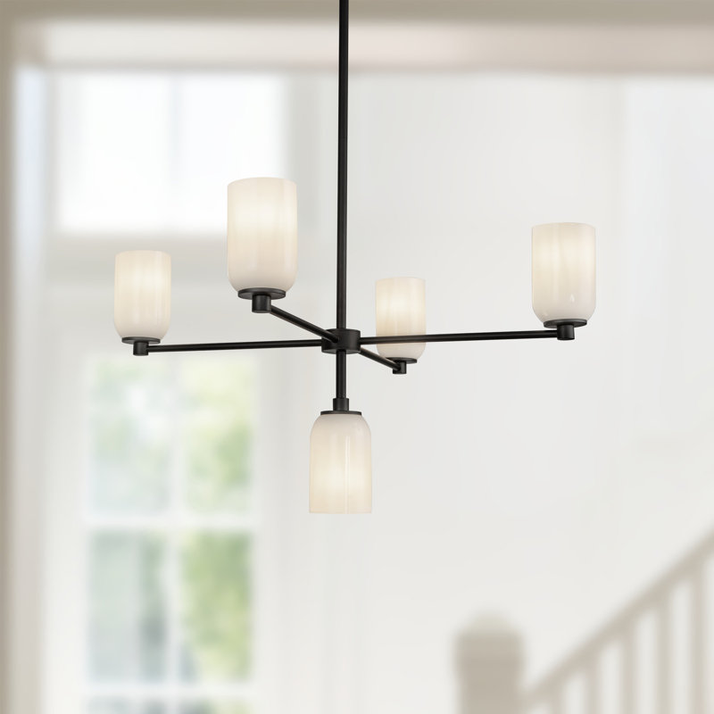 Nola 5 - Light Chandelier, White Glass, Matte Black