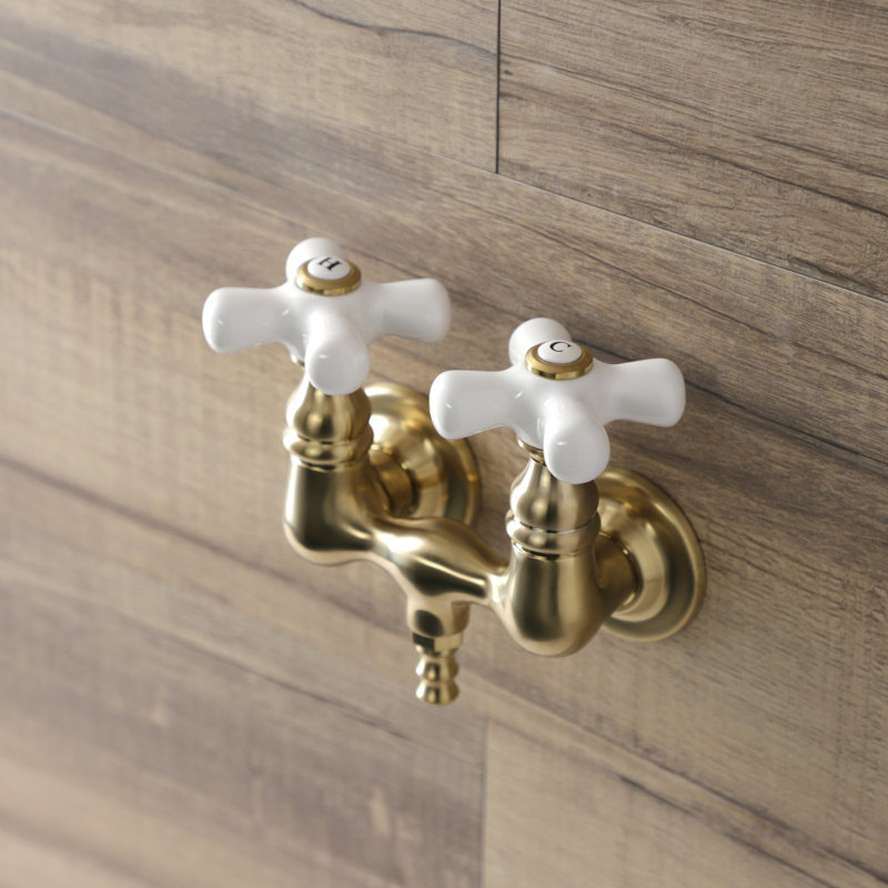 Double Handle Wall Mounted Clawfoot Tub Faucet, Brushed Brass