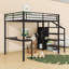 Lit mezzanine double avec garde-robe, escalier et bureau en L