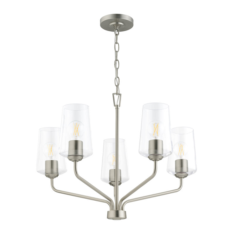Celino Three-Light Chandelier with Clear Glass, 5 Lights, Brushed Nickel, 19" H x 26" W x 26" D