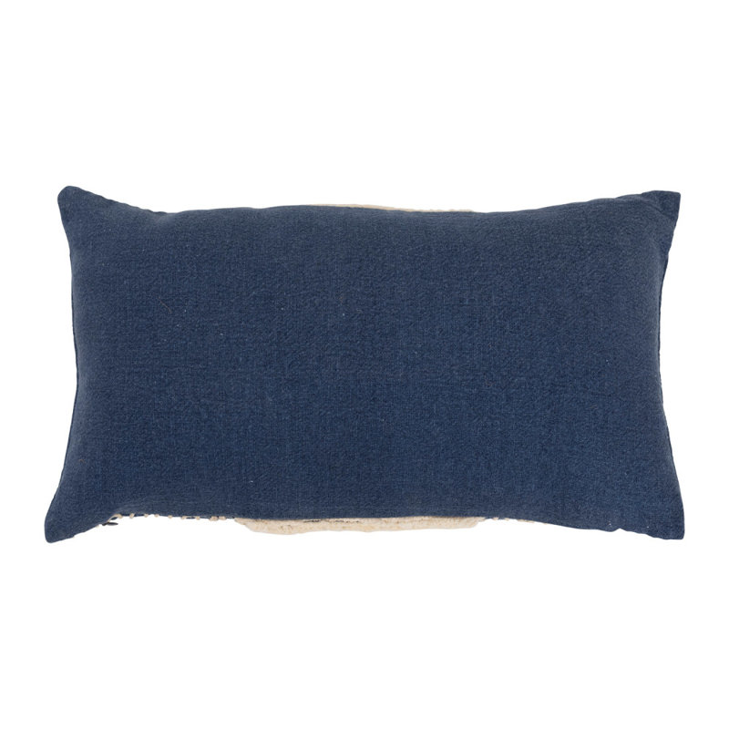 Blue and Beige Cotton Tufted Lumbar Pillow with Embroidered Rope Stripes