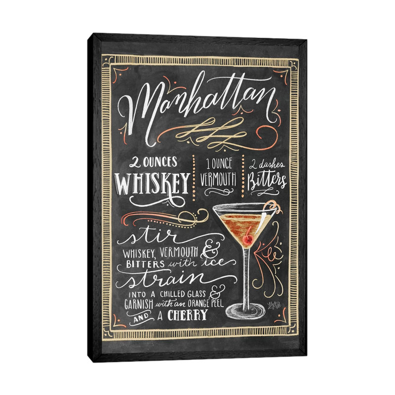 Manhattan Recipe - Print on Canvas, 66.04cm H x 45.72cm W x 3.81cm D, Black Floater Framed