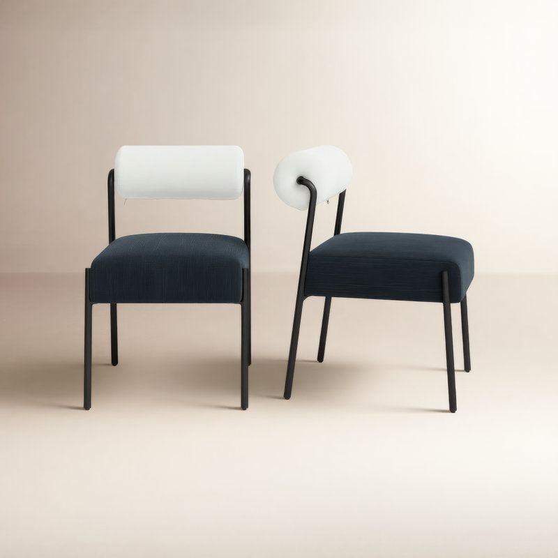 Grete 19.7'' H Velvet Upholstered Side Chair, Black, Black/White