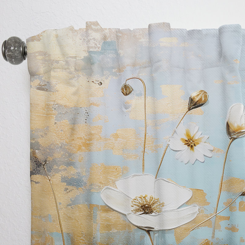 Ghayth Minimalism Blue White Buttercups I - Traditional Curtain - Velvet Room Darkening - 1 panel, 52" W x 90" L