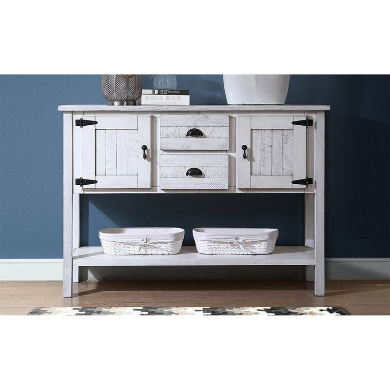 Console blanc antique, rangement en bois massif, tiroir et armoire - 48 po et 48 po en bois, salle à manger et buffet pour la cuisine du salon