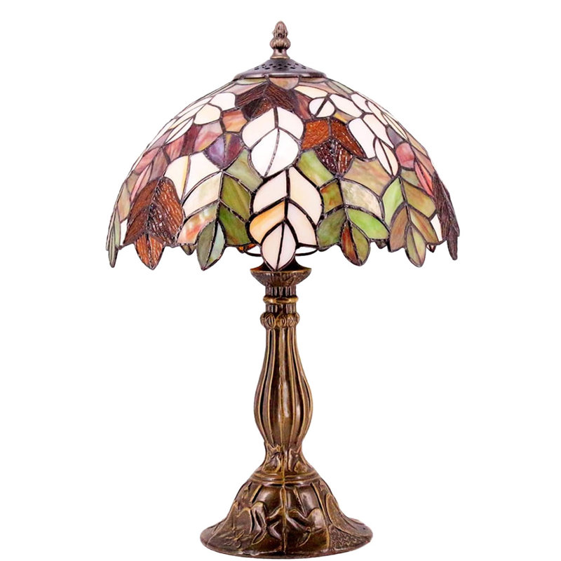 Lampe de table Tiffany Lampe de chevet style feuille d'érable jaune vert Lampe de lecture de bureau 12 x 12 x 18 pouces Décor Chambre à coucher Salon Bureau à domicile