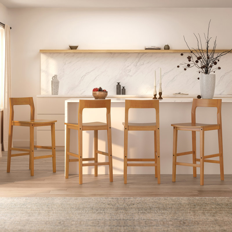 Tabouret de comptoir en bois massif avec repose-pieds, Brun, 4