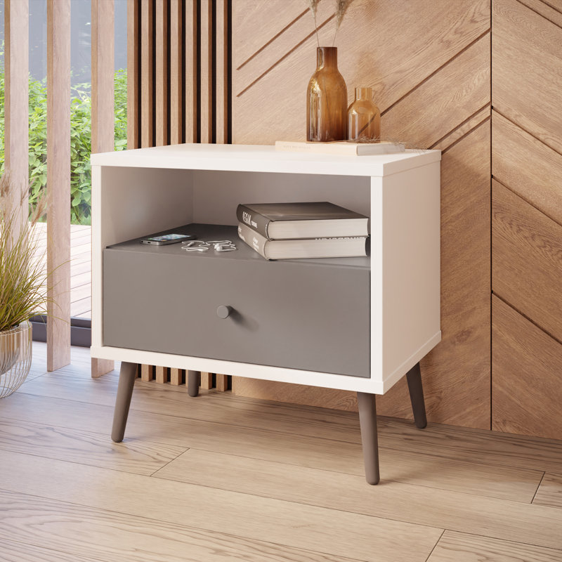 HARLLSON 59.8cm W Particle Board / Chipboard Bedside Table, White/Grey
