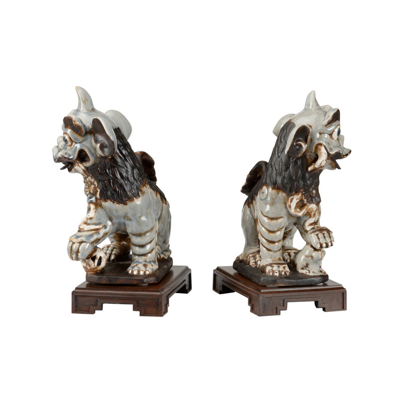 2 Piece Chinese Dogs Figurine Set