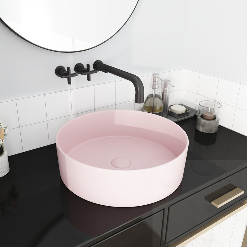 Ceramic Circular Bathroom Sink, Pink