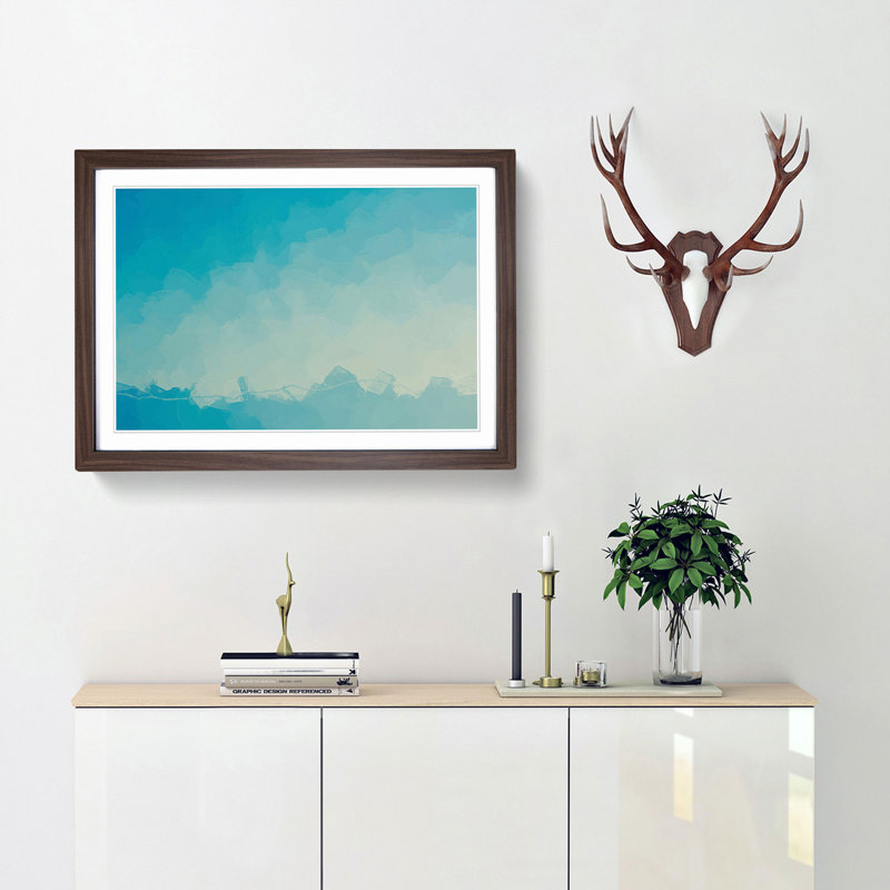 Mountains of Blue in Abstract - Framed Print, 62cm H x 87cm W x 2cm D, Walnut Framed