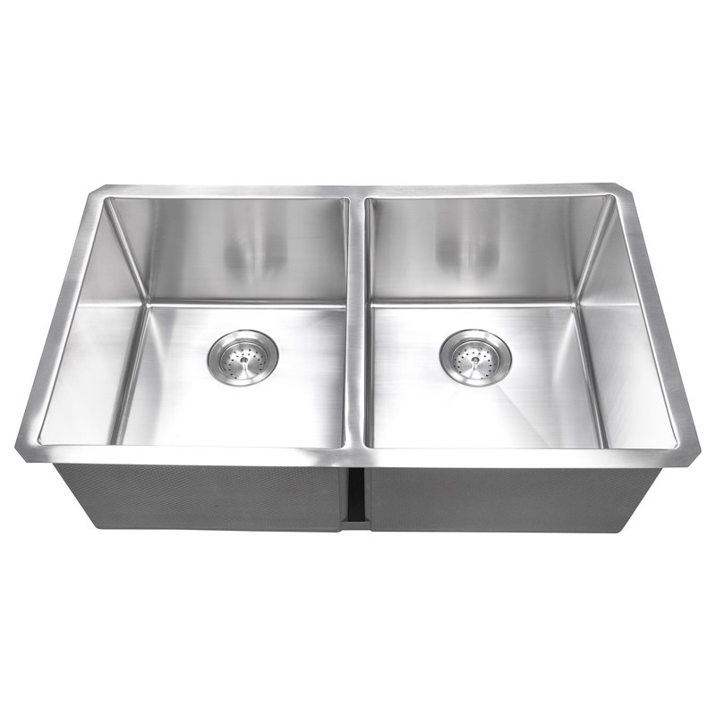 SleekSteel 32 in. x 19 in. 16 Gauge Stainless Steel Undermount 50/50 Double Bowl Kitchen Sink