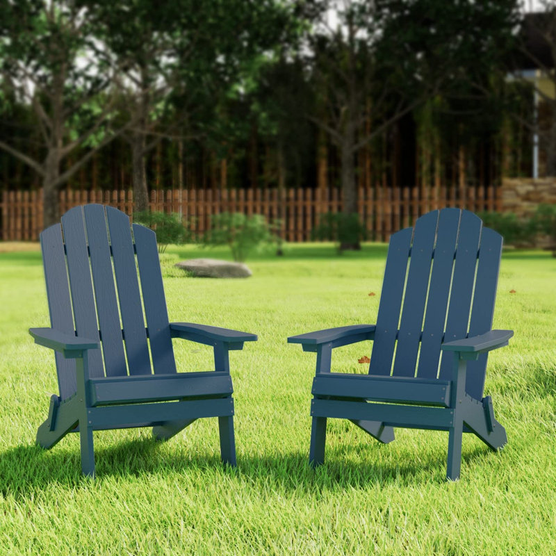 Suzzette Foldable Outdoor Adirondack Set, Dark Blue