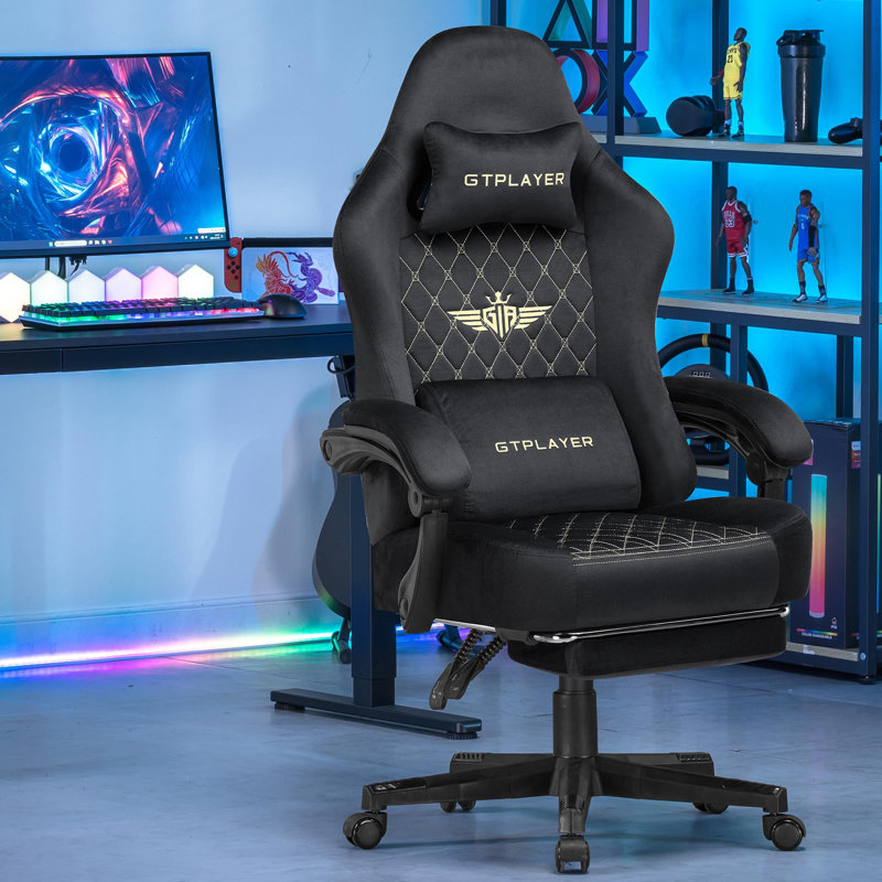 George Oliver Cateline Adjustable Swiveling PC & Racing Game Chair, Black