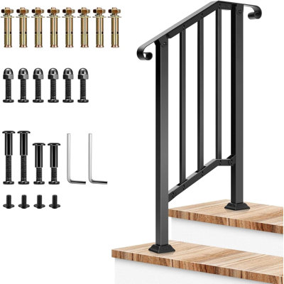 Main courante en fer forgé noir pour 1-4 marches, rampe d'escalier extérieure réglable avec balustres, ensemble de bar de sécurité pour terrasse
