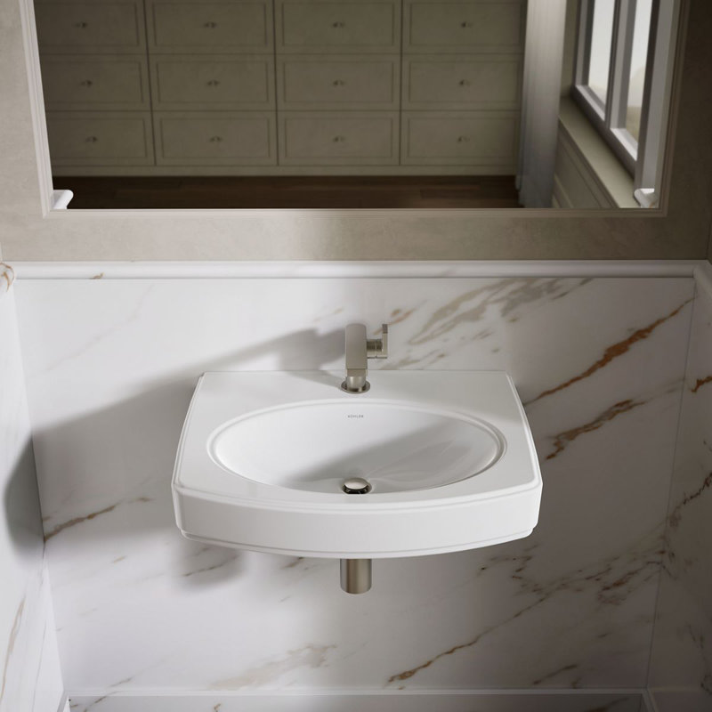 Pinoir® Vitreous China 22" Wall Mount Bathroom Sink with Overflow, White, Single 