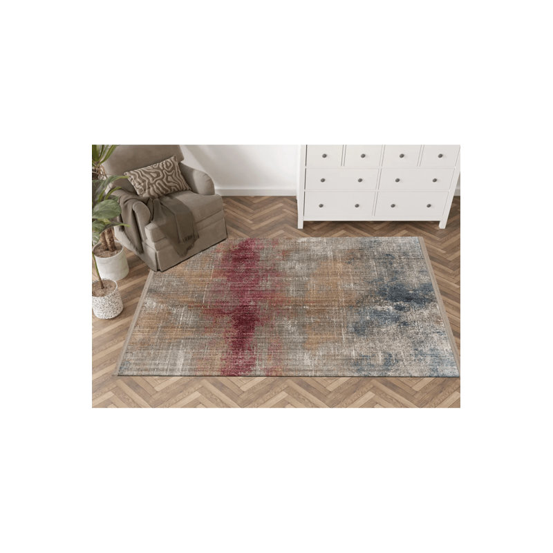 Tapis décoratif multicolore à motif abstrait en poudre, Tapis de couloir 3 pi 3,37 po x 9 pi 10,11 po