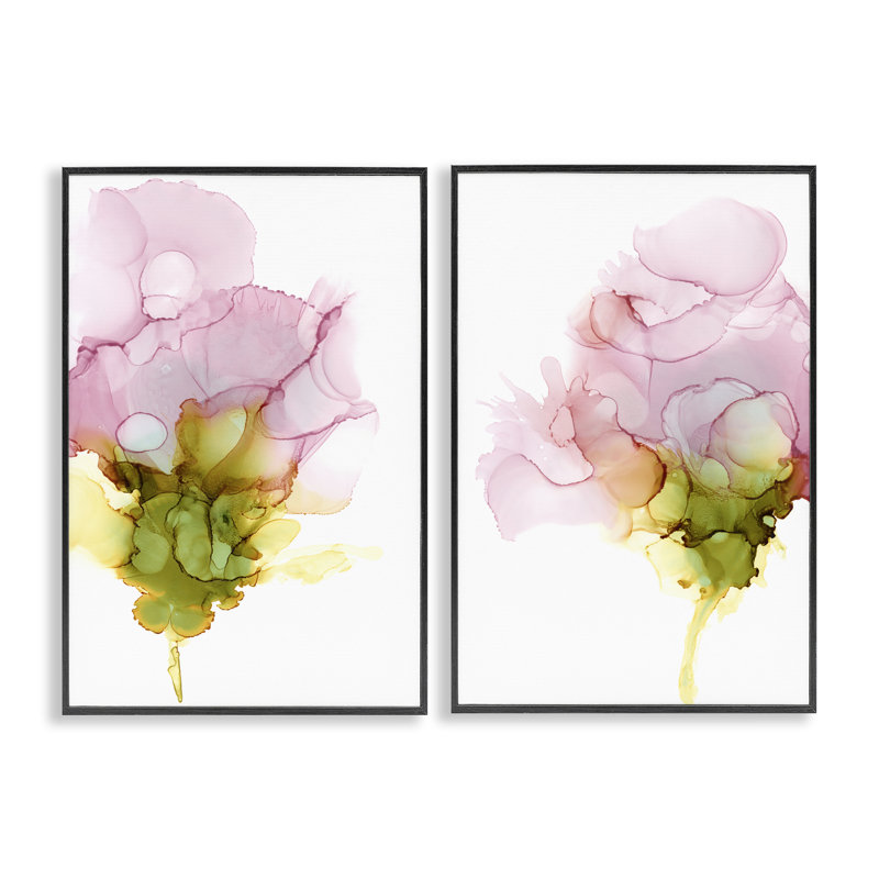 «Blooming Pink Ink Blossom», ensemble de 2 giclées par Jennifer Goldberger, Giclée encadrée noir minuit, H 30 po x l 20 po