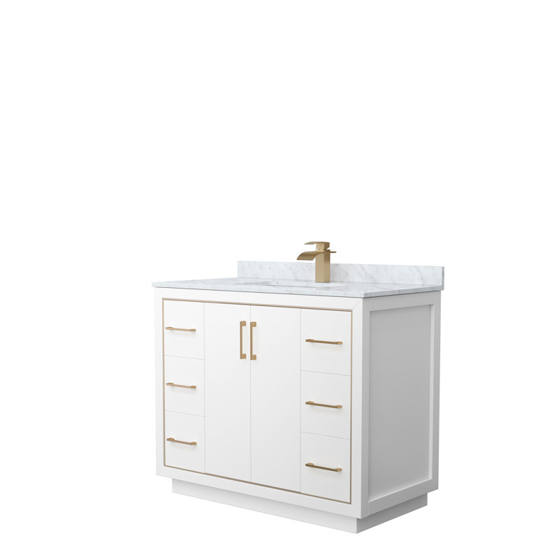 Icon 42" Single Bathroom Vanity Set, White, Satin Bronze