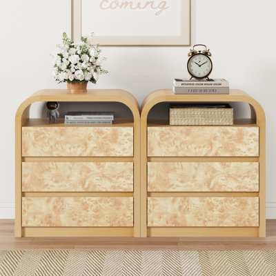23.62'' W 3 - Drawer Burl Wood Arched