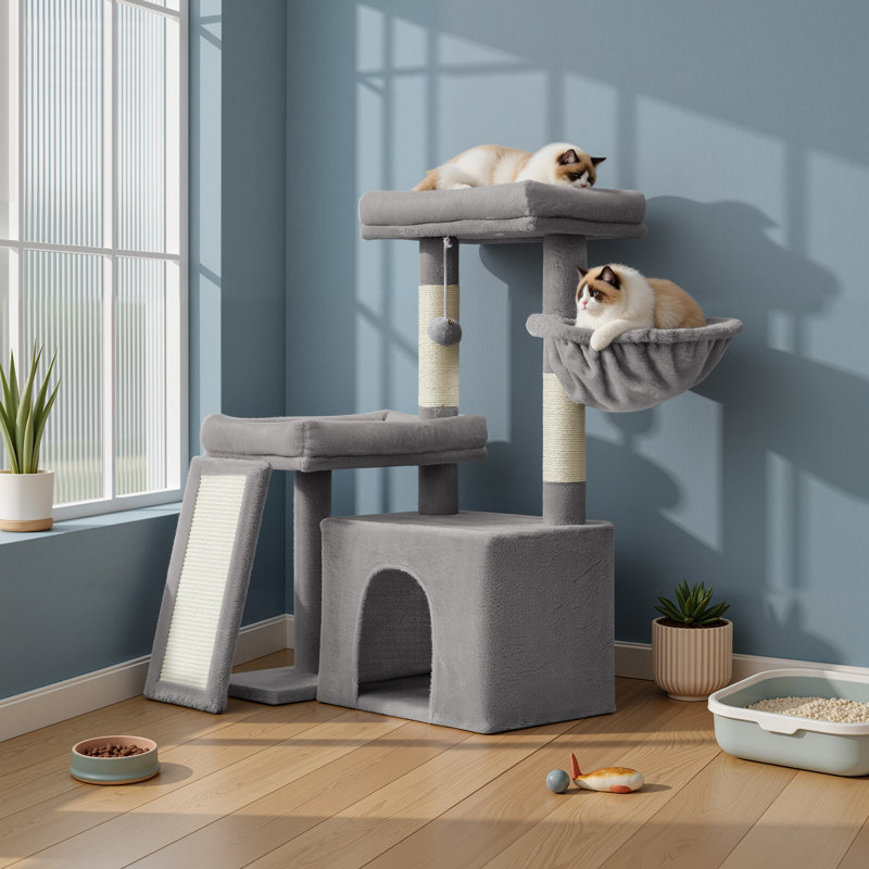 90cm H Cat Tree, Light Grey