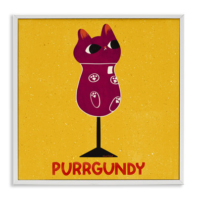 Giclée encadrée de vin de chat Purrgundy, design par Carrie Cantwell
