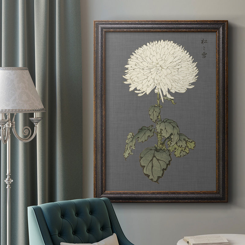 «Dramatic Ivory Mums I», toile encadrée de qualité supérieure - prête à être accrochée, H 20 po x l 16 po x P 2,5 po