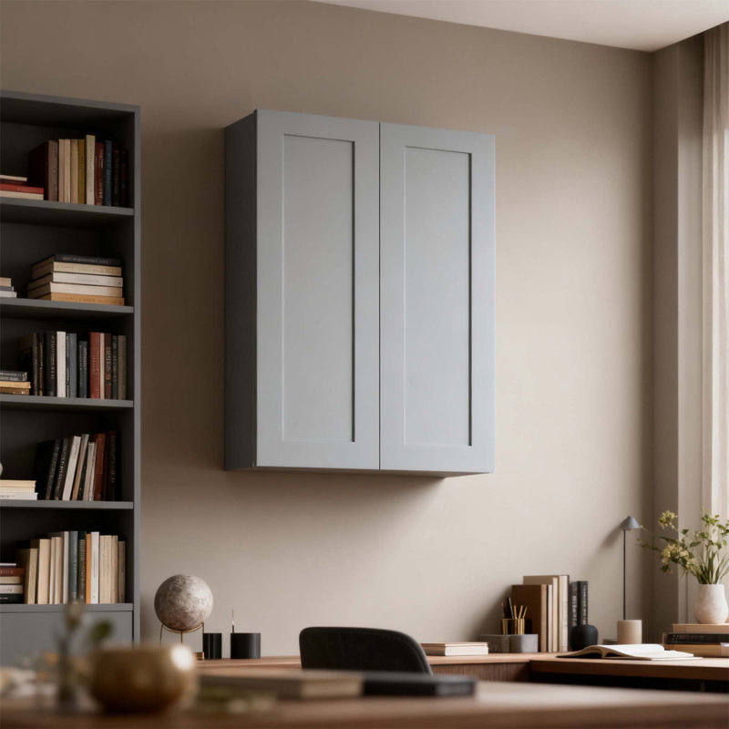 Armoire murale en bois massif Shaker avec portes à fermeture douce, tablettes réglables pour un rangement polyvalent et un assemblage facile