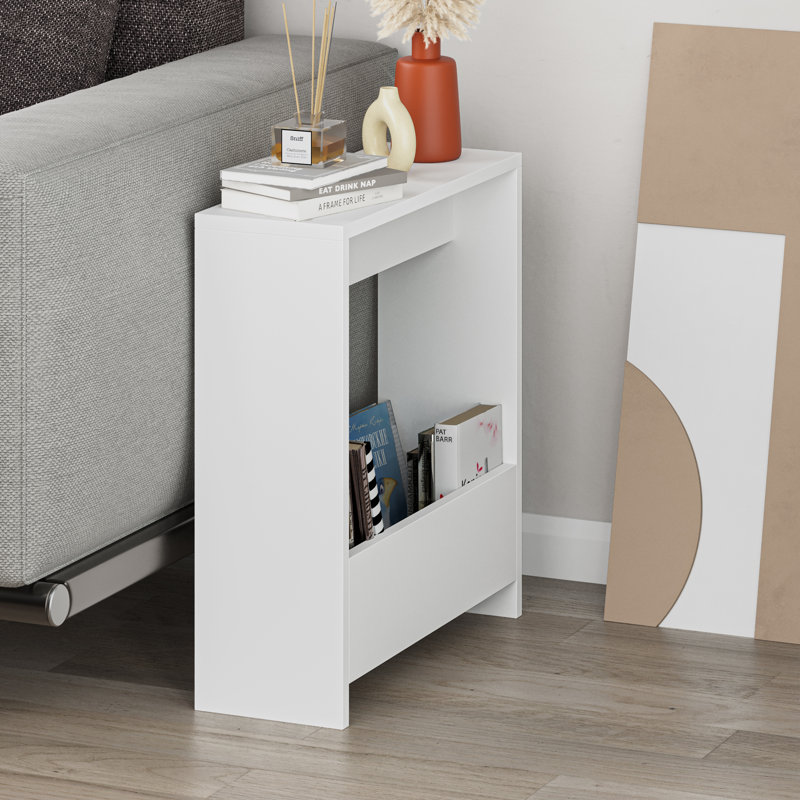 Frame End Table with Storage, White