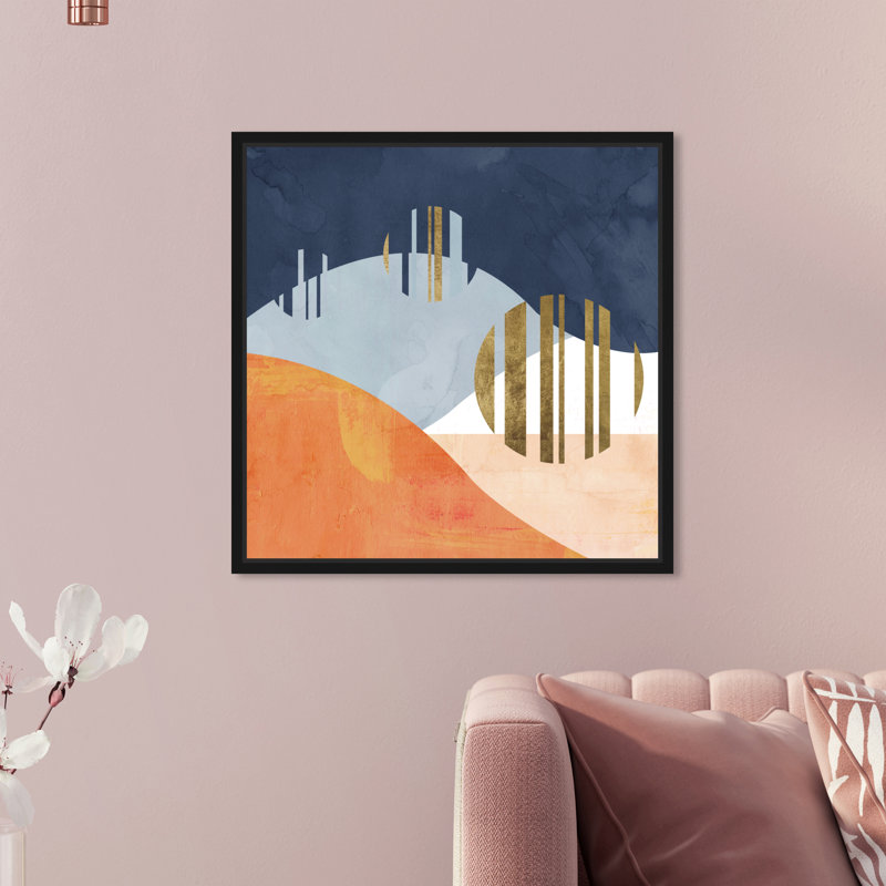 " Abstract The Desert Night, Modern & Contemporary Orange ", Black Floater Framed, 30" H x 30" W x 1.5" D