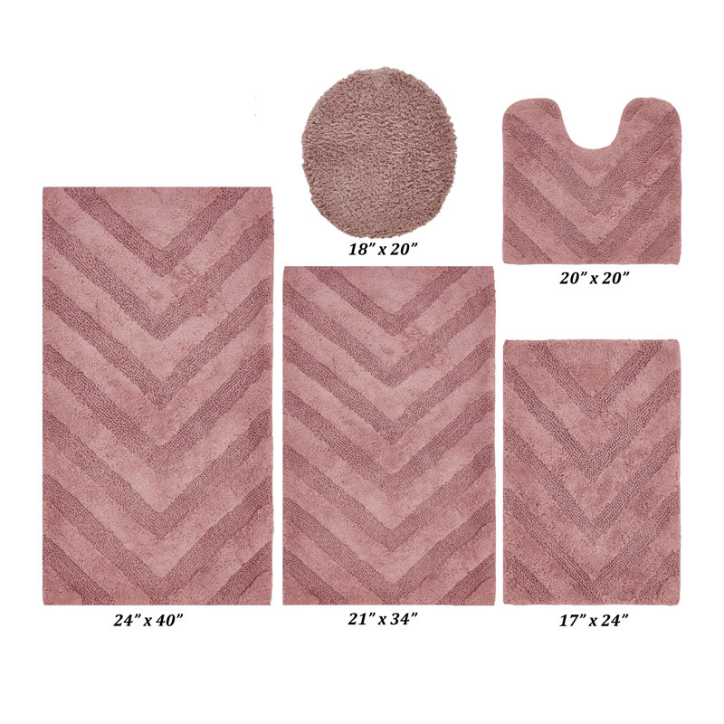Ensemble de tapis pour salle de bain 5 pièces en coton 100% coton Hugo Premium 1990 GSM avec envers en latex anti-dérapant Hugo, certifié OEKO-TEX®, super absorbant et lavable à la machine, rose