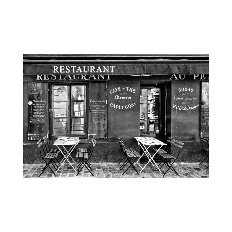 Black Montmartre Series - Café Restaurant - Wrapped Canvas Print, 20.32 cm H x 30.48 cm W