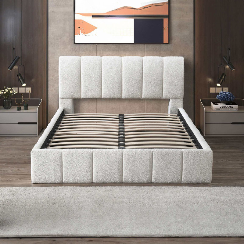 Grand lit plateforme Hilar White Boucle, Queen