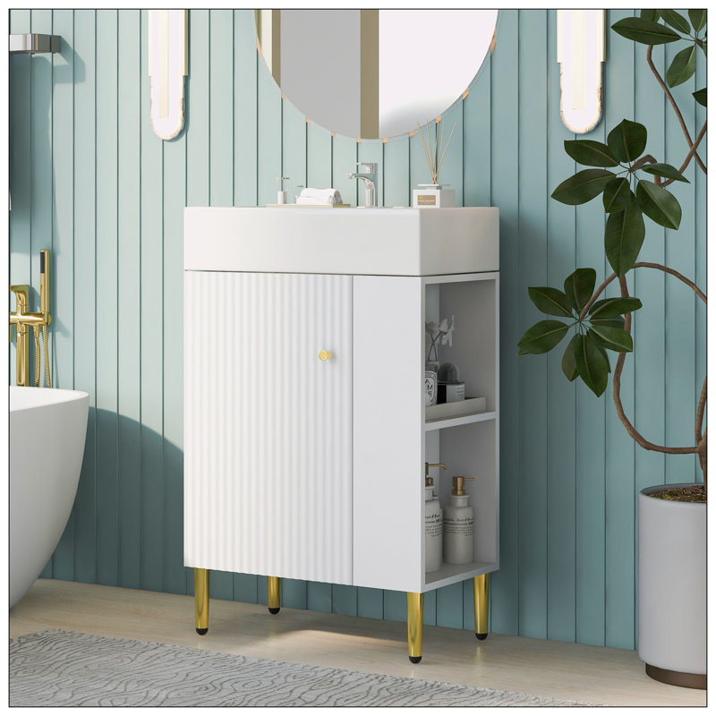 Meuble-lavabo simple 21,60 po avec plateau en céramique Foluke