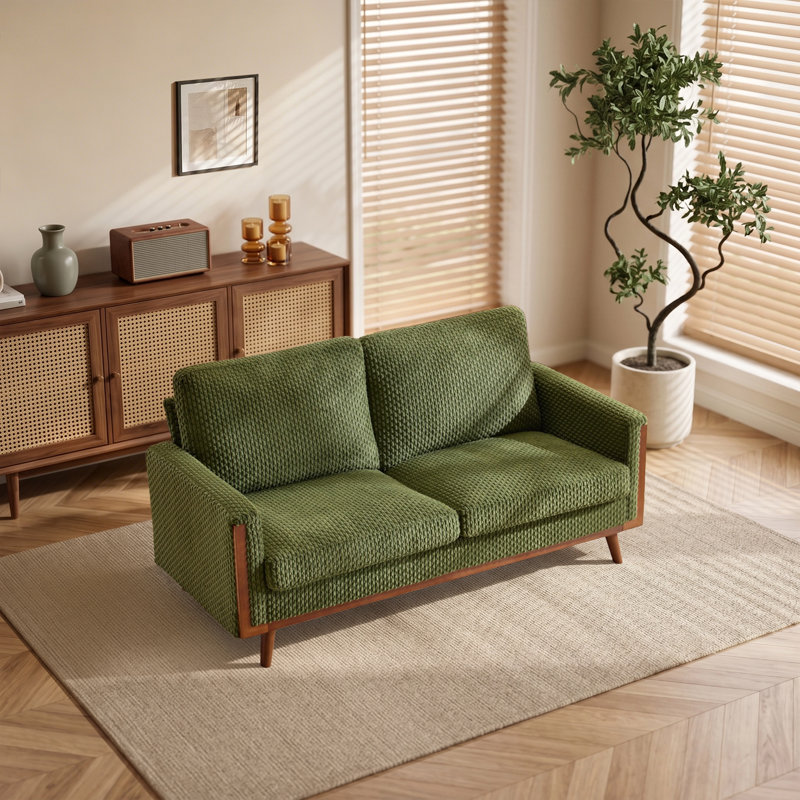 Causeuse en velours avec cadre 2 places Modern Farmhouse, Vert olive