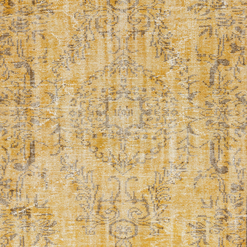 Tapis jaune en laine surteint de 5 pi x 8 pi. Tapis turc rétro fait à la main pour le salon