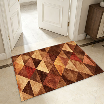 Brown Geometric Triangle carpet-easy to clean, machine-washable, soft and comfortable; suitable for door mats, kitchens, living rooms, bedrooms, corridors, and laundry areas. Easy to clean, durable carpet for home decoration.