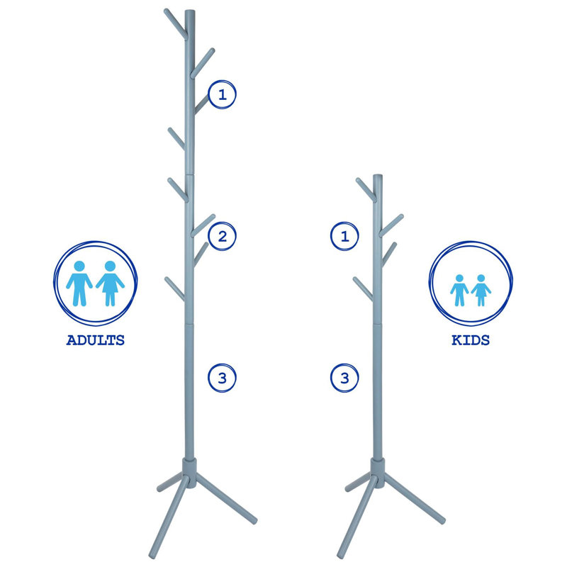 Solid Beech Wood Freestanding Coat Stand, Grey