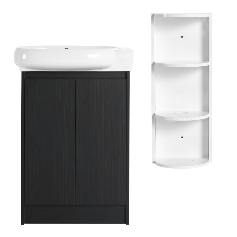 Meuble-lavabo autoportant avec lavabo et support de rangement, portes à fermeture douce, Noir châtaignier