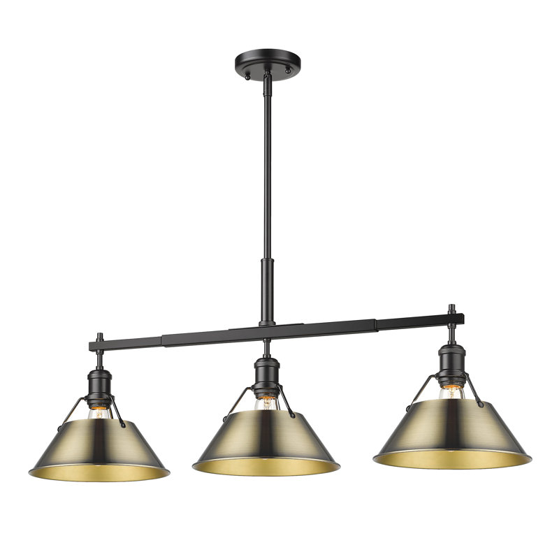 Weatherford 3 - Light Kitchen Island Pendant, Matte Black, Aged Brass