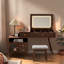 Bureau de coiffeuse 3-en-1 avec miroir basculant éclairé, armoire réglable, tiroirs et tabouret-241108445