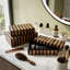 Boîtes de rangement décoratives en résine de bois à motif moderne rayé pour bureau à domicile, salon, ensemble de 3 - 4 ", 3" brun et noir