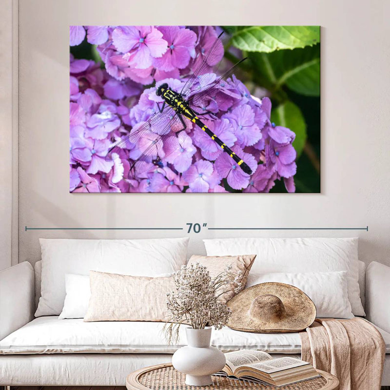 Brampt Dragonfly On Hydrangeas, 34" H x 51" W